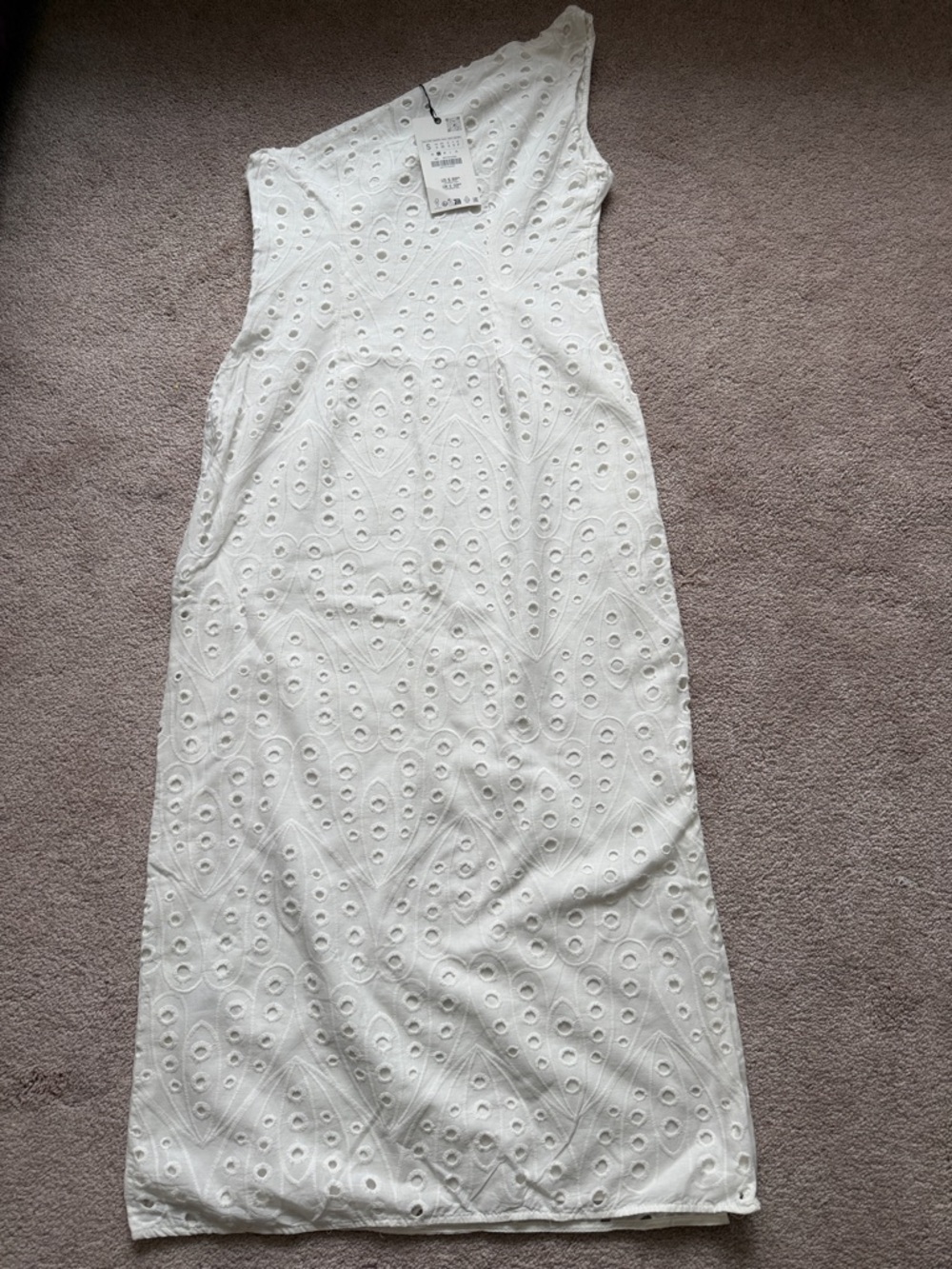 Zara White One-Shoulder Eyelet Midi Dress